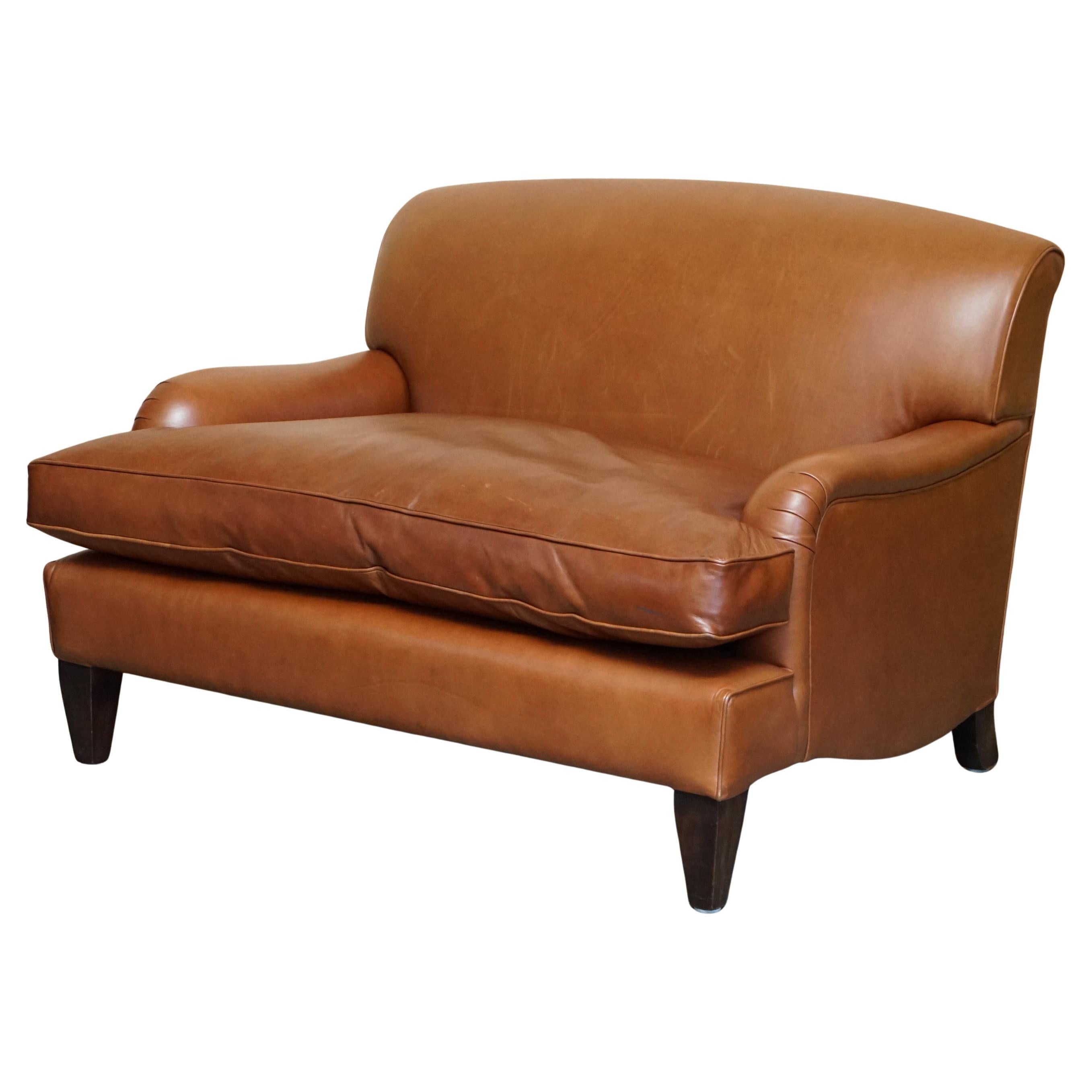 EXTRA LARGE HOWARD GEORGE SMITH STYLE BROWN LEATHER LOVE SEAT ARMCHAiR SOFA im Angebot