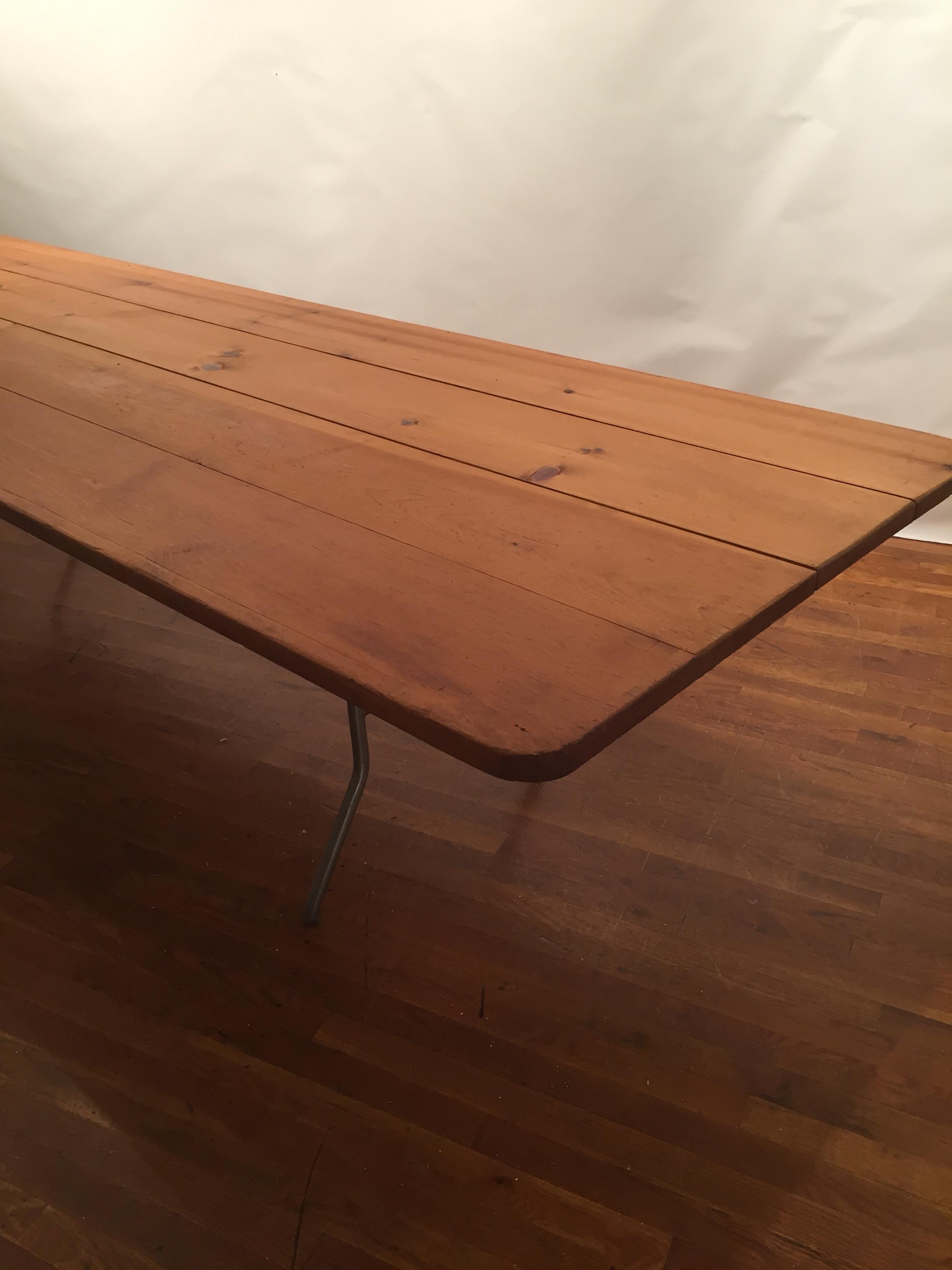 Extra Large Industrial Farm/ Conference Table Folding Steel Base In Good Condition In Westport, CT
