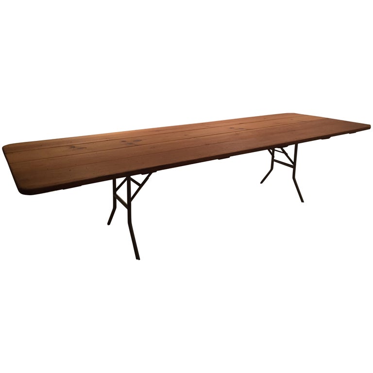 Extra Large Industrial Farm/ Conference Table Folding Steel Base at 1stDibs