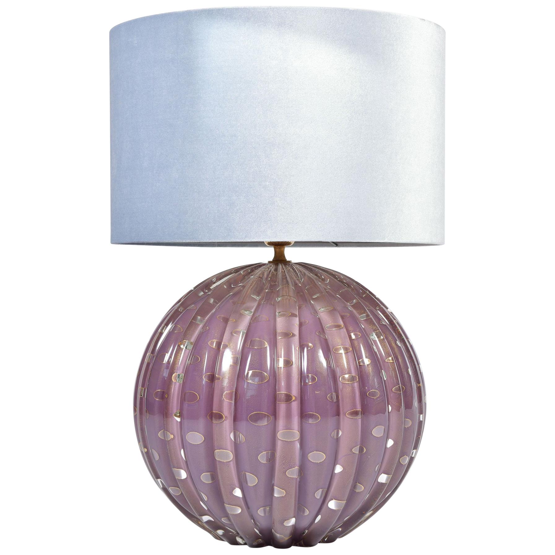 Extra Large Italian 1950s Purple and Gold Murano Ball Table Lamp