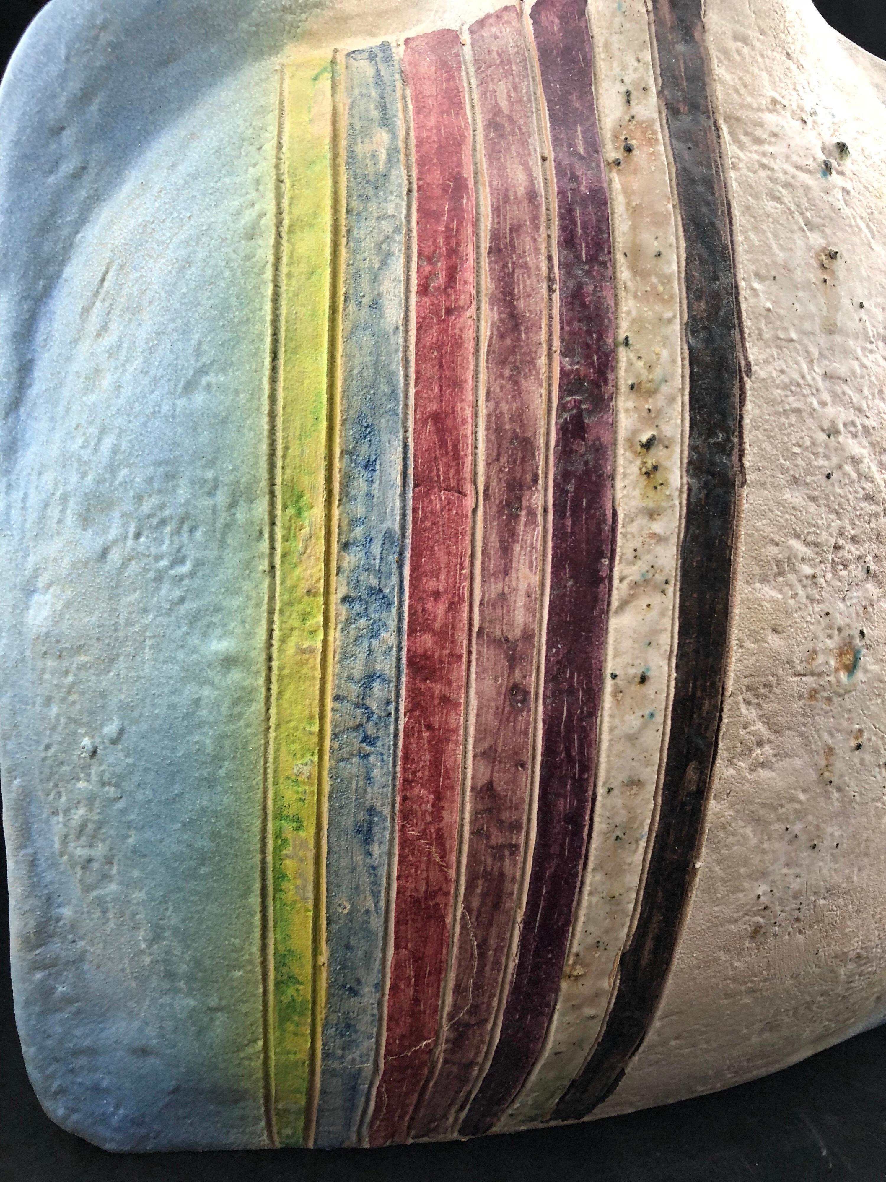 Extra large Italian vase designed by Ivo de Santis for Gli Utruschi. Vase features colorful stripes and a spiral accent. Signed and dated. No know issues that would detract from value or aesthetics. Ready for use.
