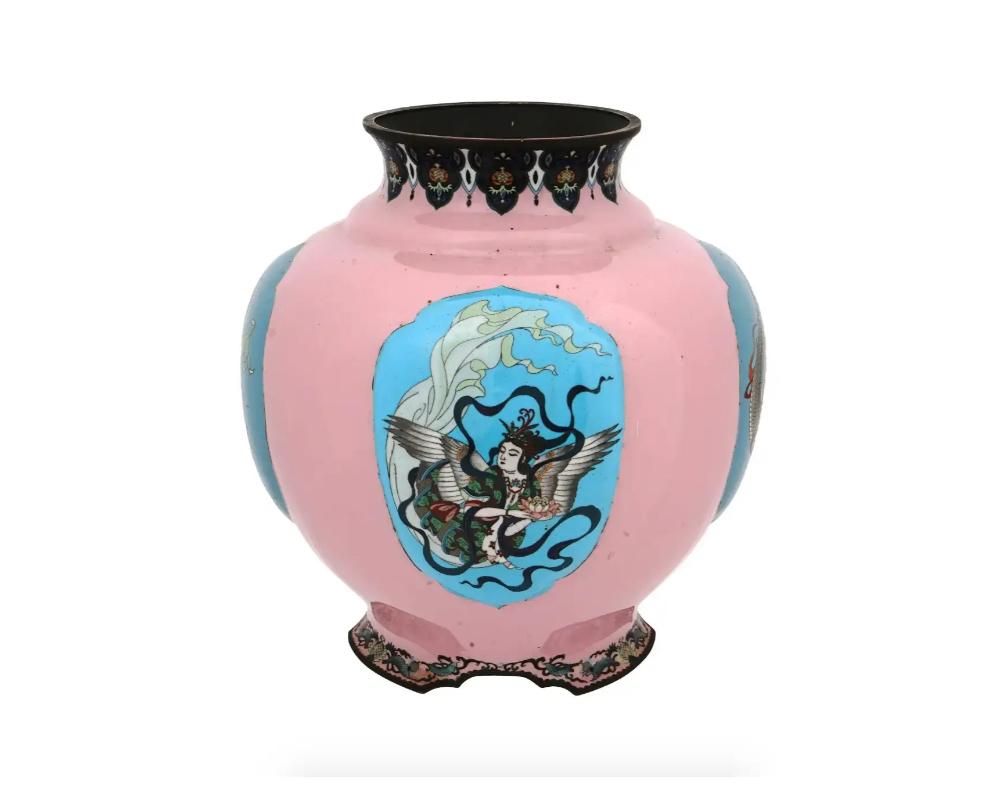 Meiji Extra Large Japanese Cloisonne Enamel Pink Vase Gonda For Sale