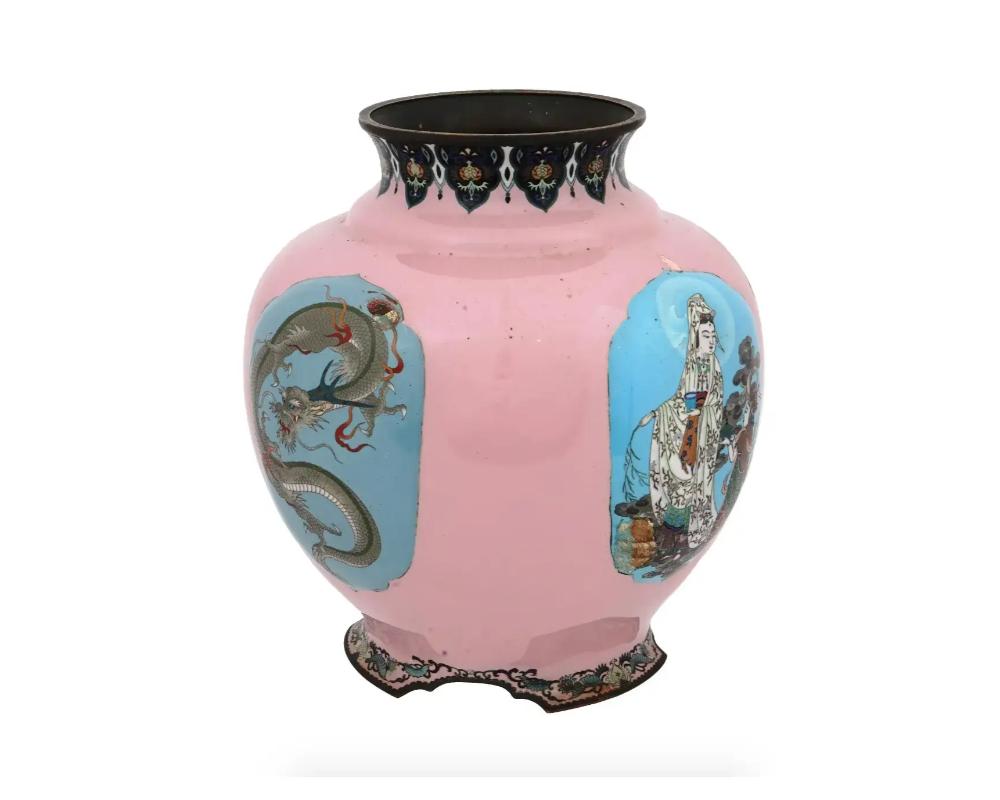 Cloissoné Extra Large Japanese Cloisonne Enamel Pink Vase Gonda For Sale