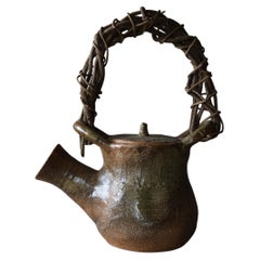  Extragroßer japanischer Mingei Shigaraki Dobin-Teekanne aus Keramik