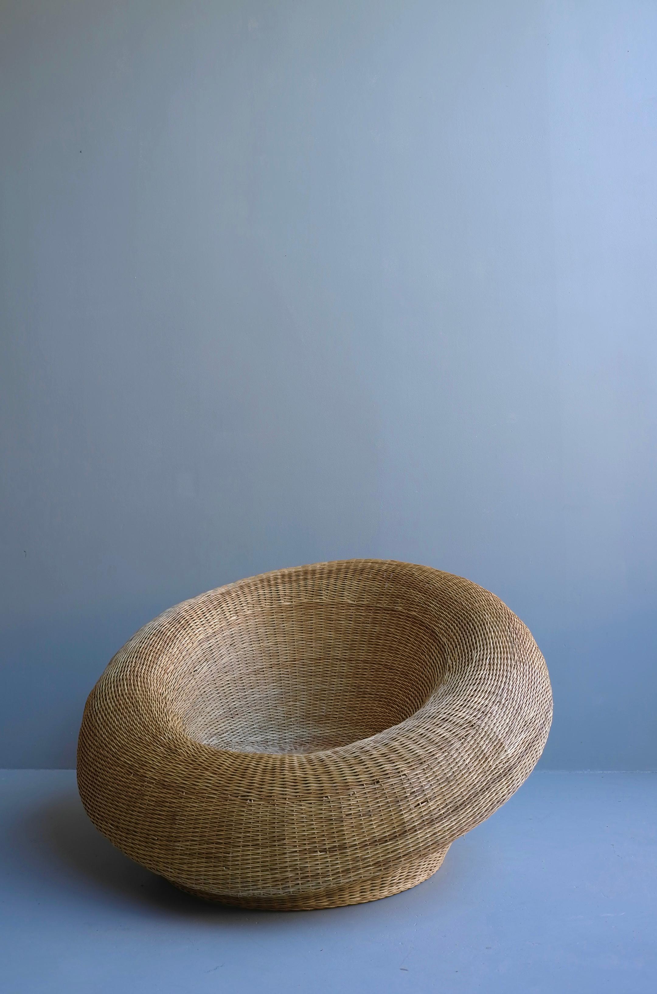 Extra Large Japanese Round Sculptural Wicker Basket Lounge Chair, 1950s 1
