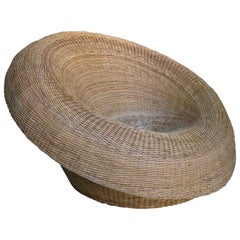 Extra large Japanese Round Sculptural Wicker Basket Lounge Chair, anni '50