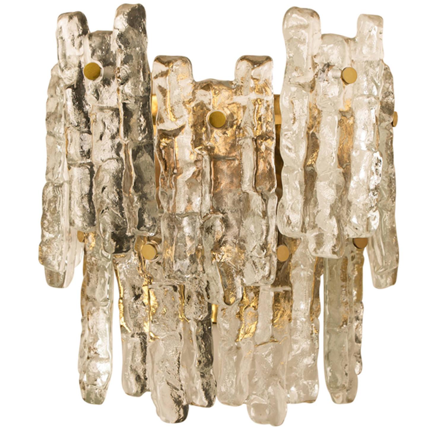 Extra Large Kalmar Ice Glass Brass Wall Sconces by J.T. Kalmar For Sale 5