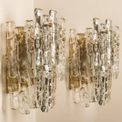 Extra Large Kalmar Ice Glass Brass Wall Sconces by J.T. Kalmar
