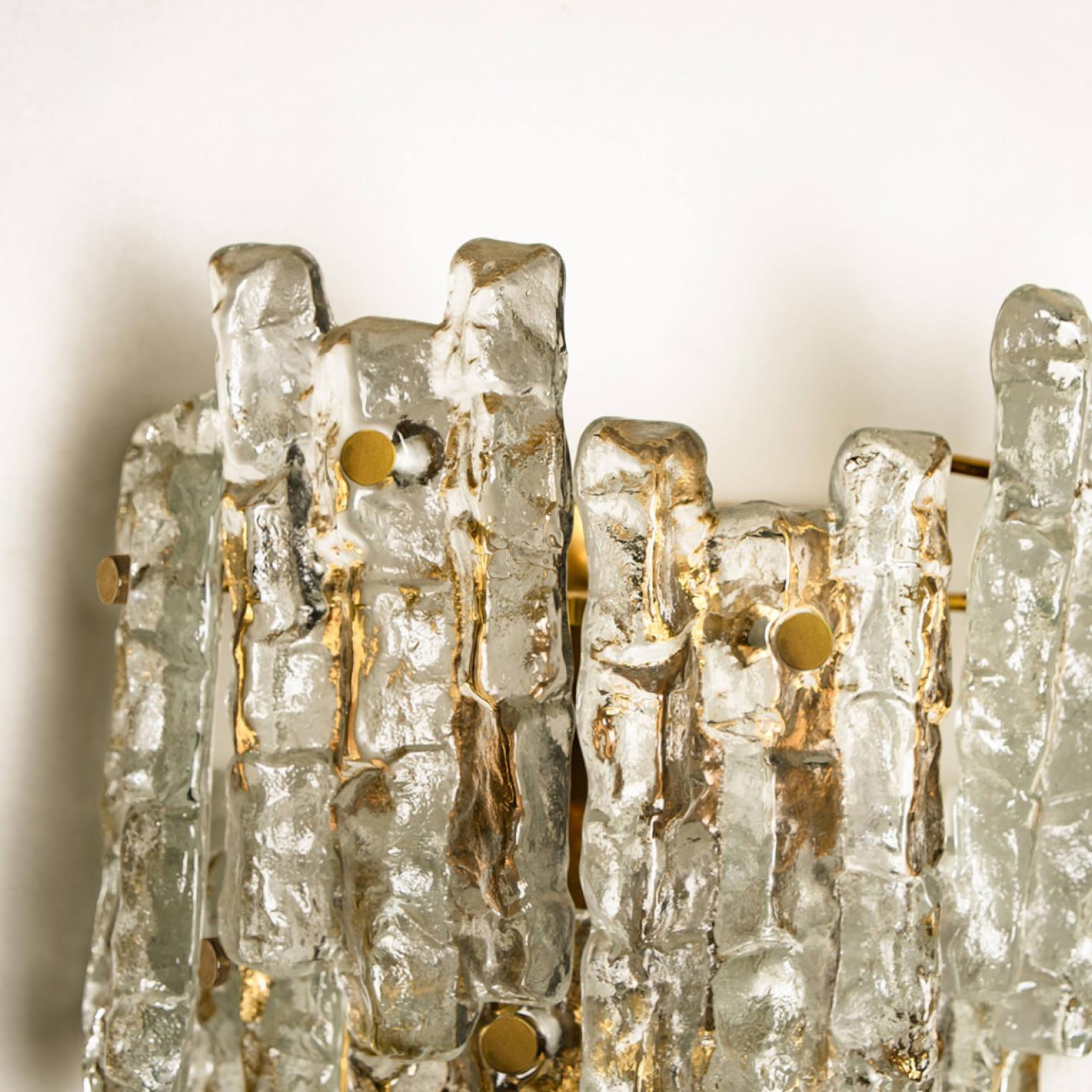 Austrian Extra Large Kalmar Ice Glass Brass Wall Sconces by J.T. Kalmar For Sale