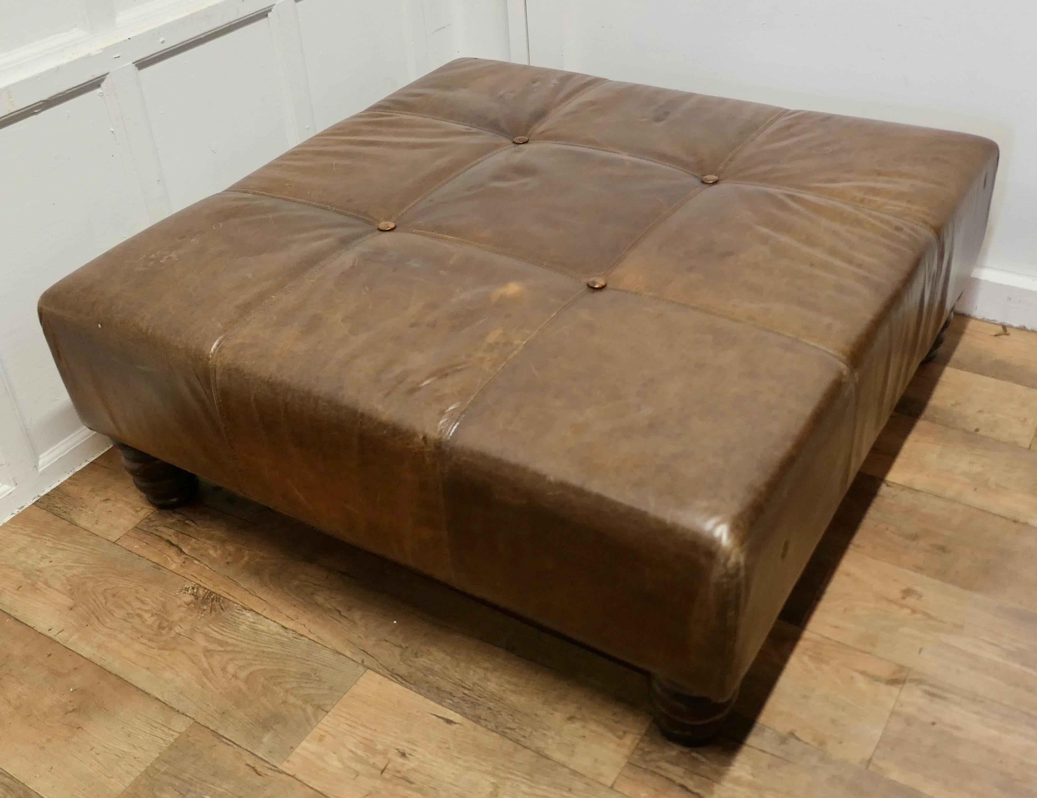 Arts and Crafts Extra Large Leather Chesterfield Ottoman Seat or Centre Coffee Table   This is a For Sale