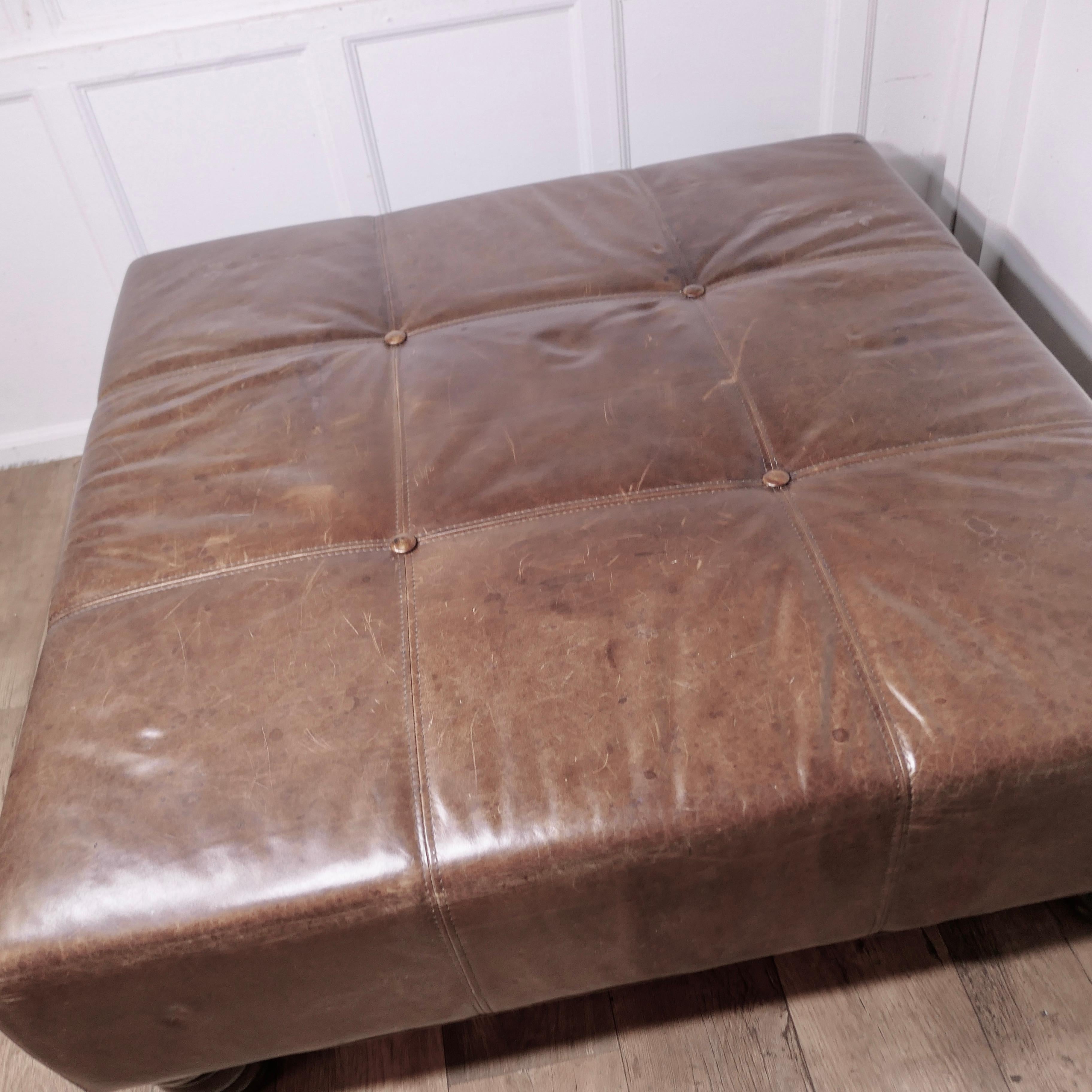 Mid-20th Century Extra Large Leather Chesterfield Ottoman Seat or Centre Coffee Table   This is a For Sale