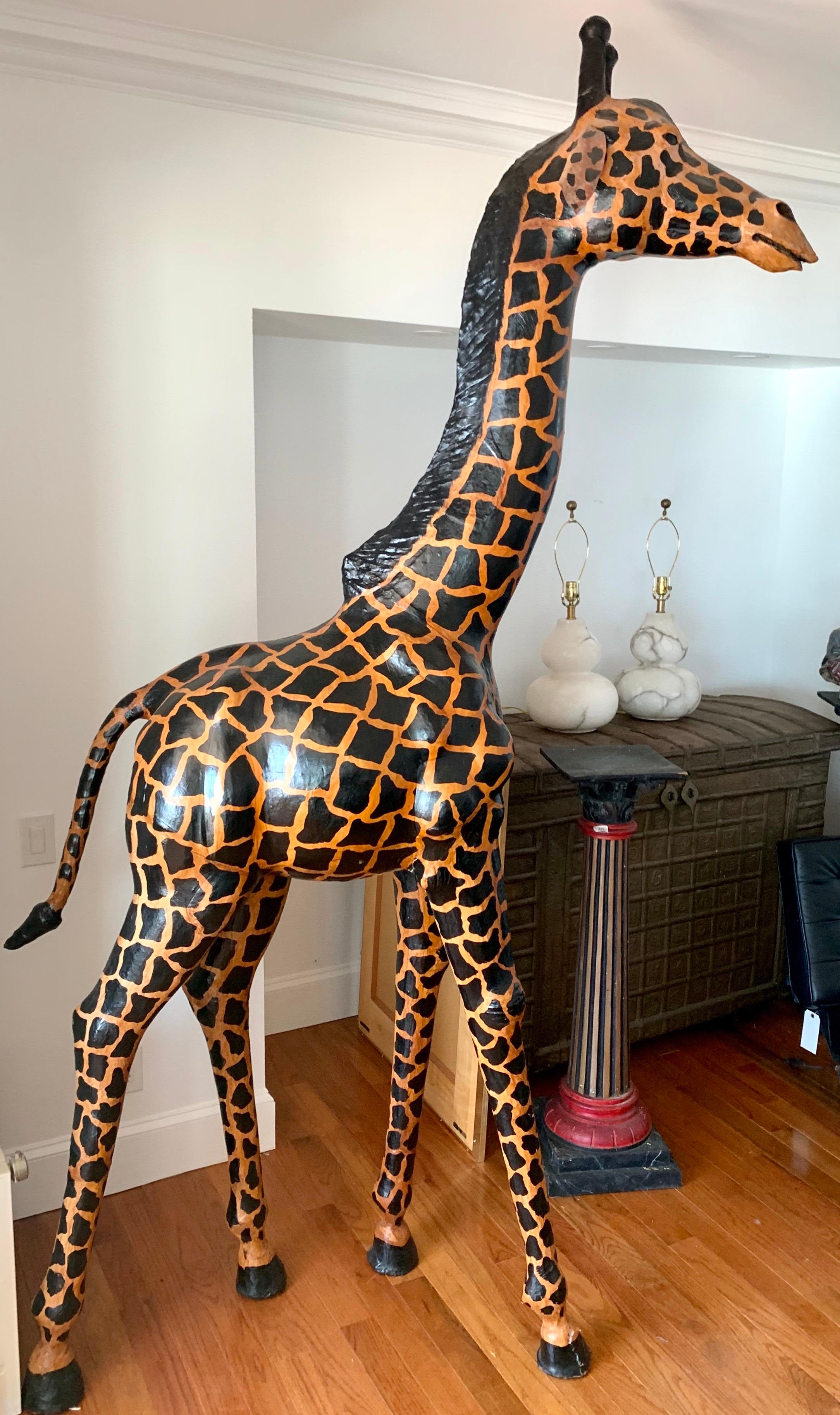 Large Life-Size Leather Giraffe Sculpture Almost Nine Feet Tall 2