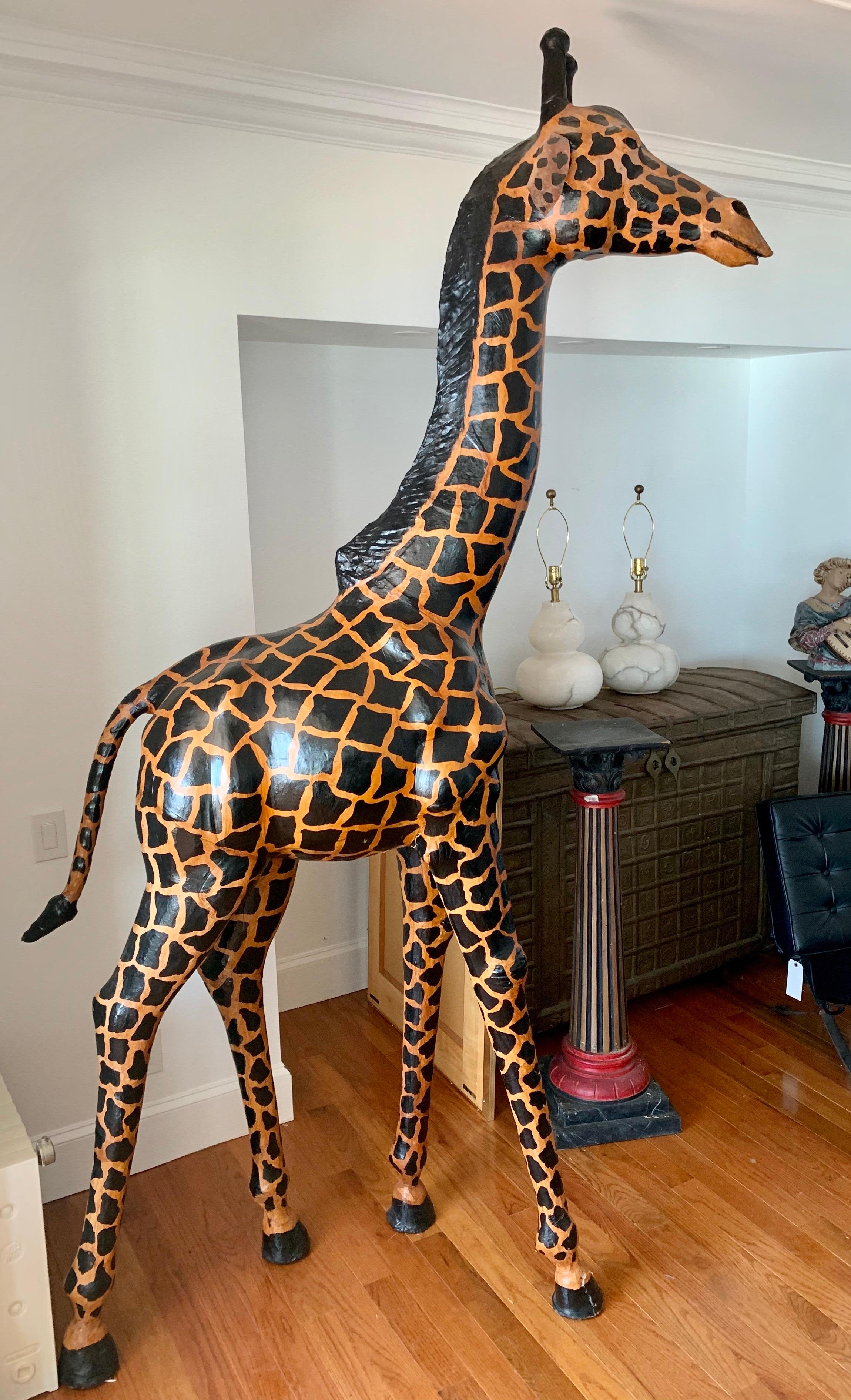 Large Life-Size Leather Giraffe Sculpture Almost Nine Feet Tall 3