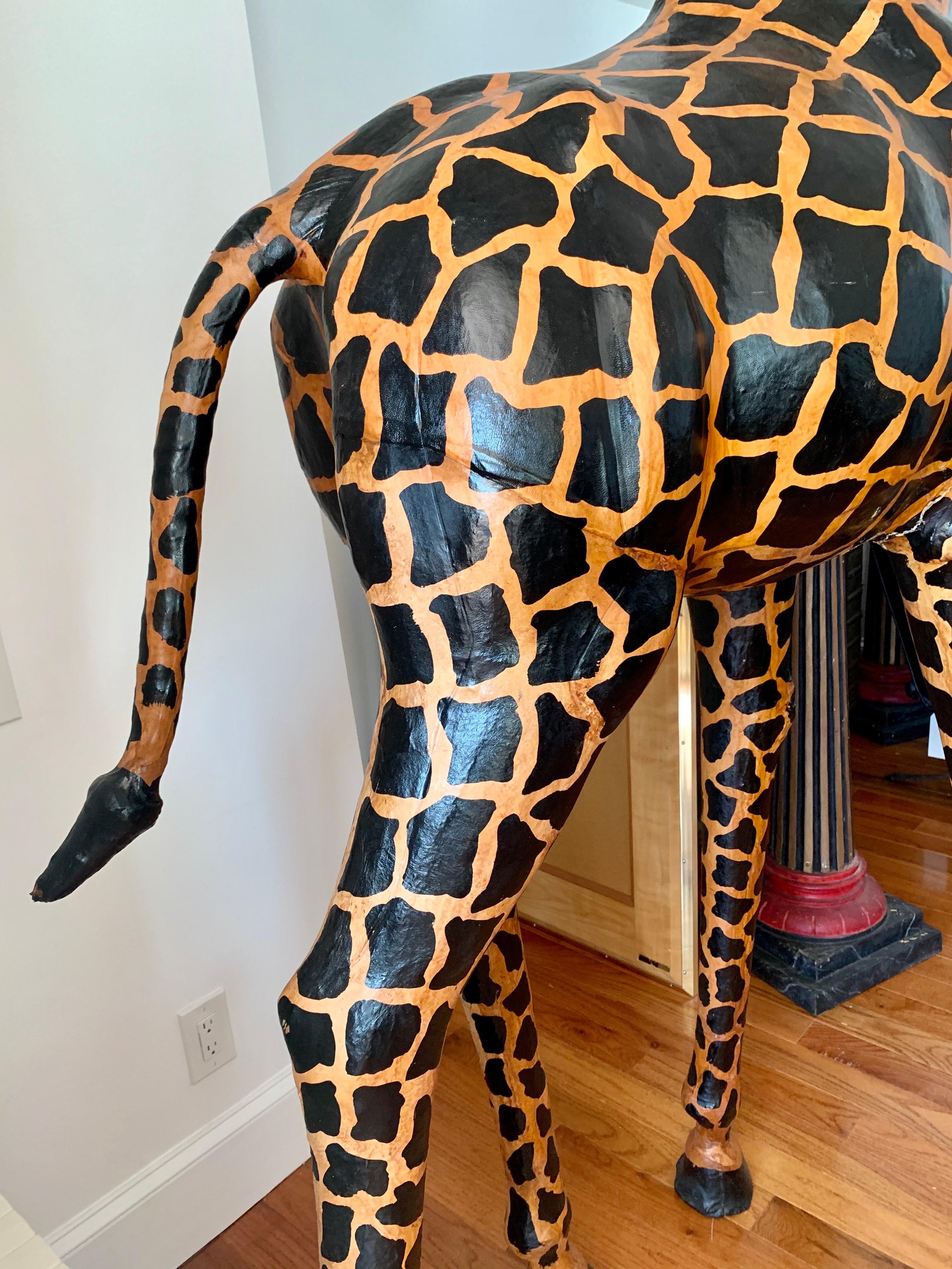Large Life-Size Leather Giraffe Sculpture Almost Nine Feet Tall 4
