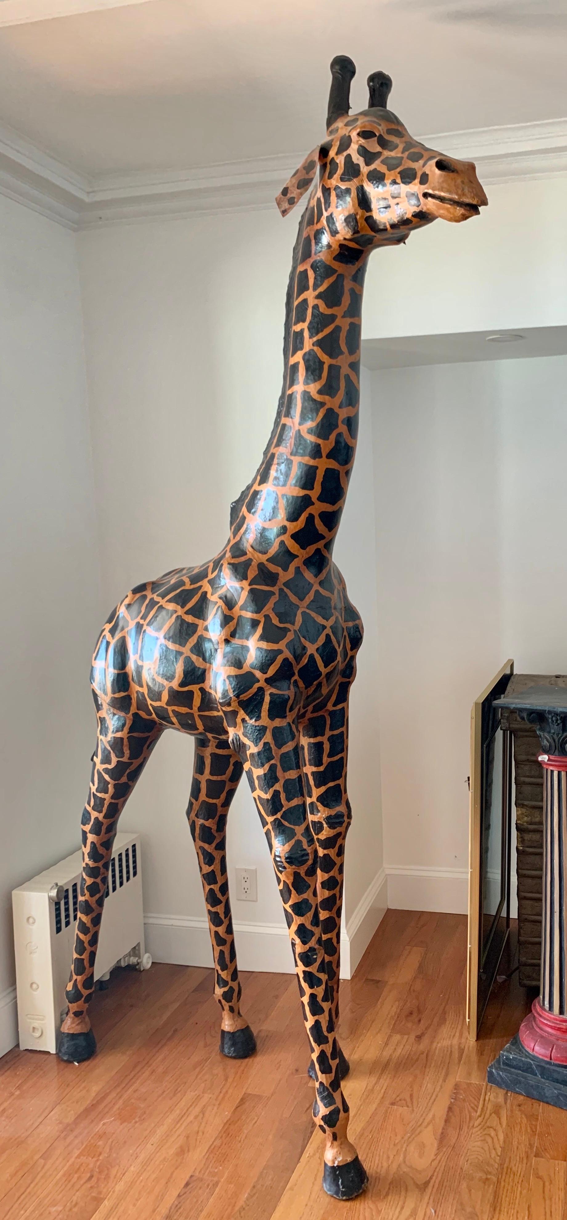 Large Life-Size Leather Giraffe Sculpture Almost Nine Feet Tall 12