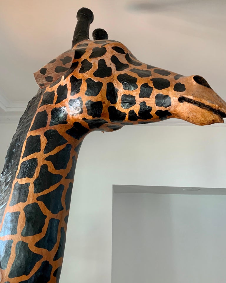 Large LifeSize Leather Giraffe Sculpture Almost Nine Feet Tall at