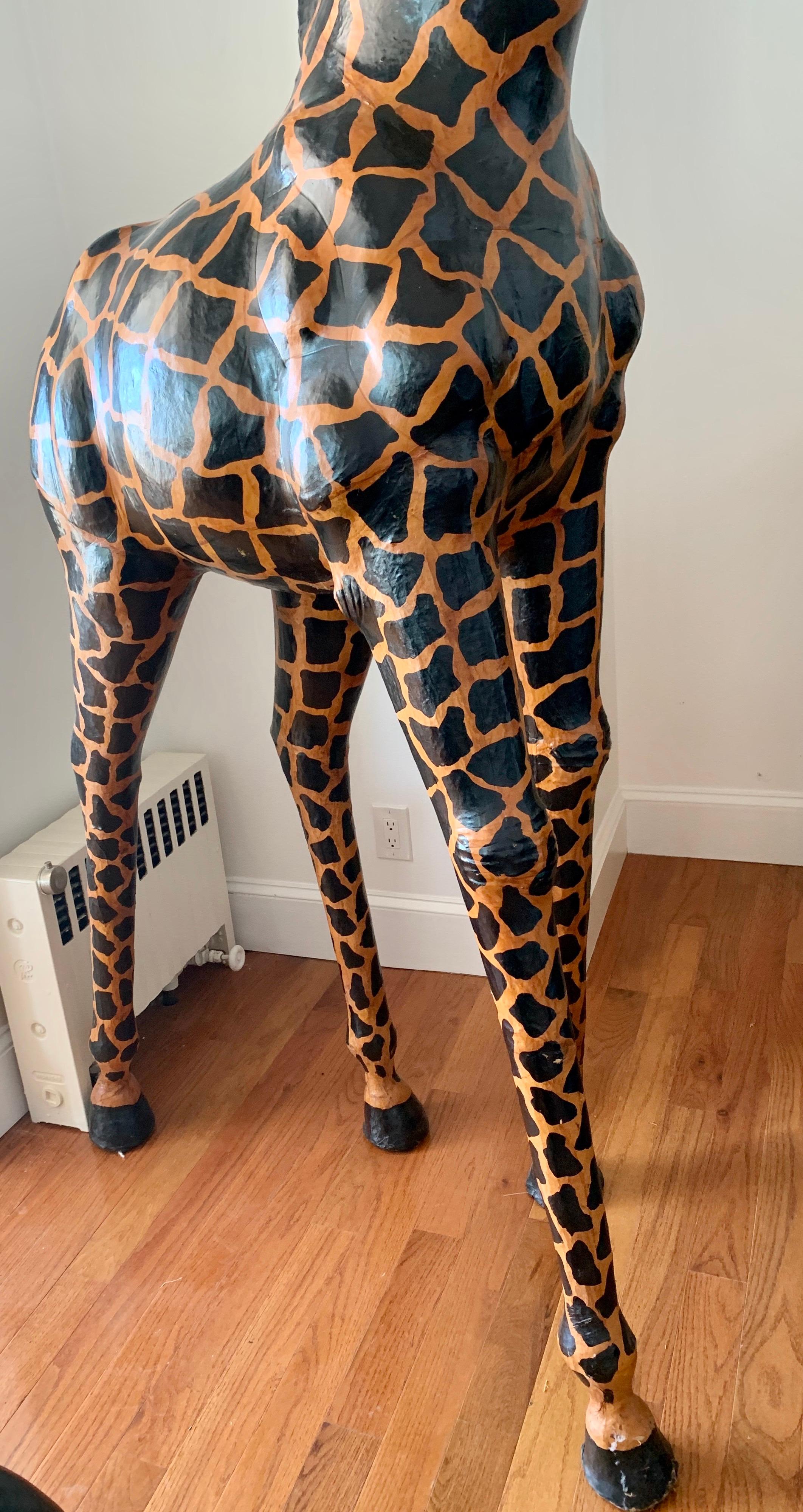 Large Life-Size Leather Giraffe Sculpture Almost Nine Feet Tall In Good Condition In West Hartford, CT