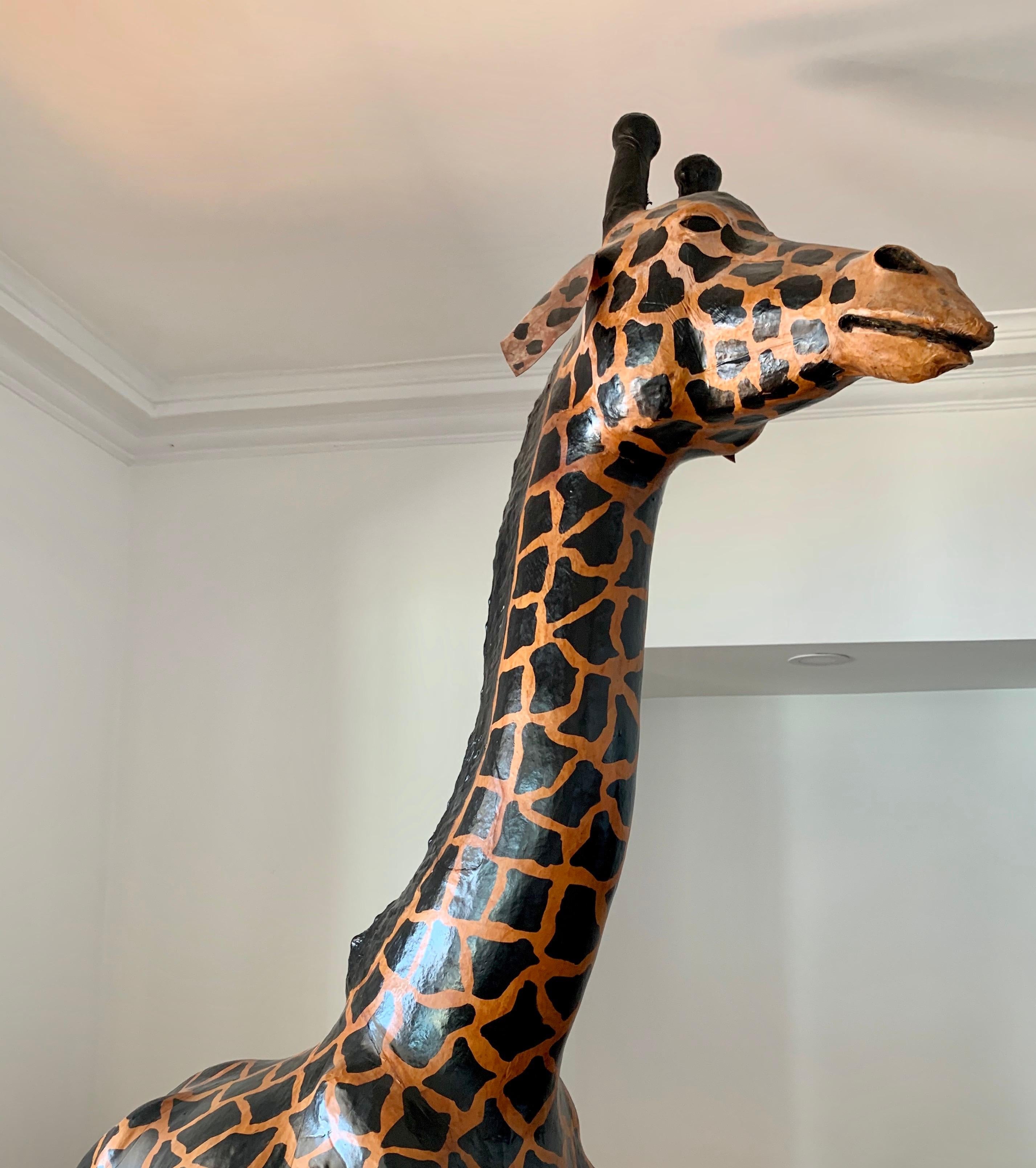 20th Century Large Life-Size Leather Giraffe Sculpture Almost Nine Feet Tall
