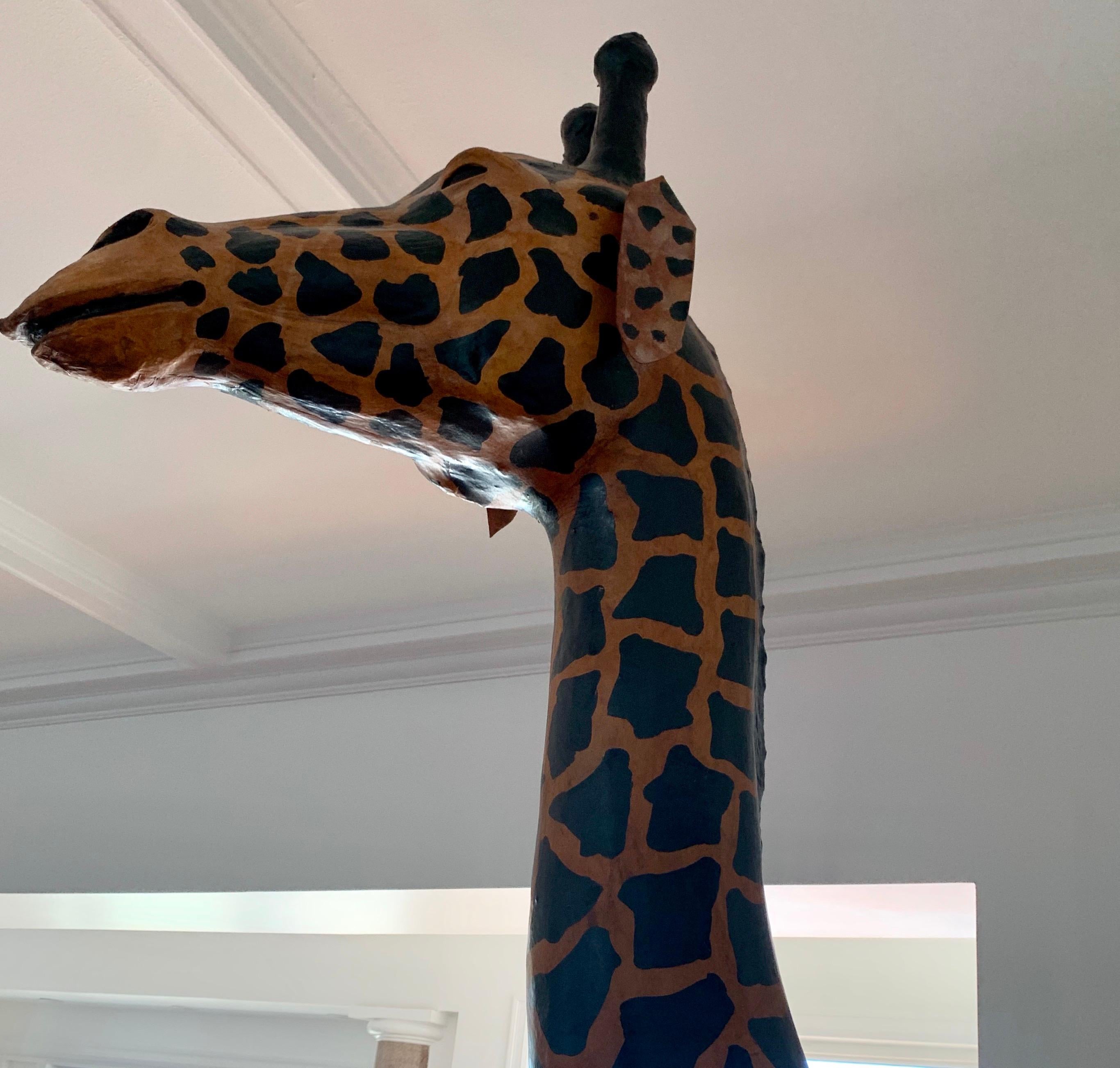 Large Life-Size Leather Giraffe Sculpture Almost Nine Feet Tall 1