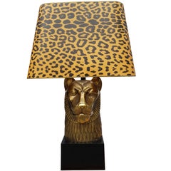 Vintage Extra Large Leopard Brass Table Lamp