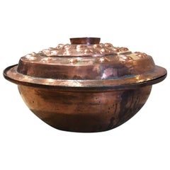 Antique Extra Large Lidded Copper Bowl