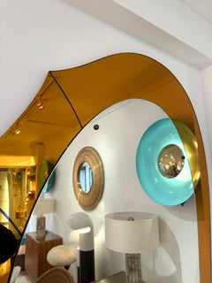 Extra Large Lightning Mirror Amber Glass by Cristal Art, Italy, 1960s