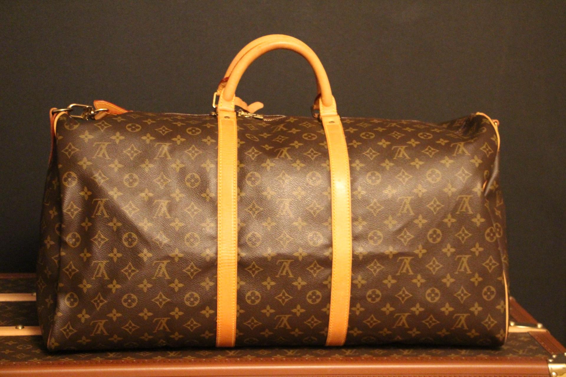 Extra Large Louis Vuitton Bandouliere Monogram Canvas Keepall  60 cm Travel Bag In Good Condition In Saint-ouen, FR