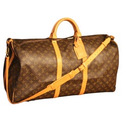 Extra Large Louis Vuitton Bandouliere Monogram Canvas Keepall  60 cm Travel Bag