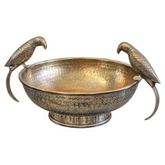 Extra Large Maitland-Smith Attributed Copper-Washed Parrot Centerpiece Bowl