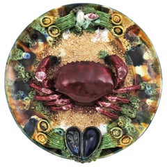 Extra Large Majolica Ceramic Trompe L' Oeil Wall Plate Crab Design