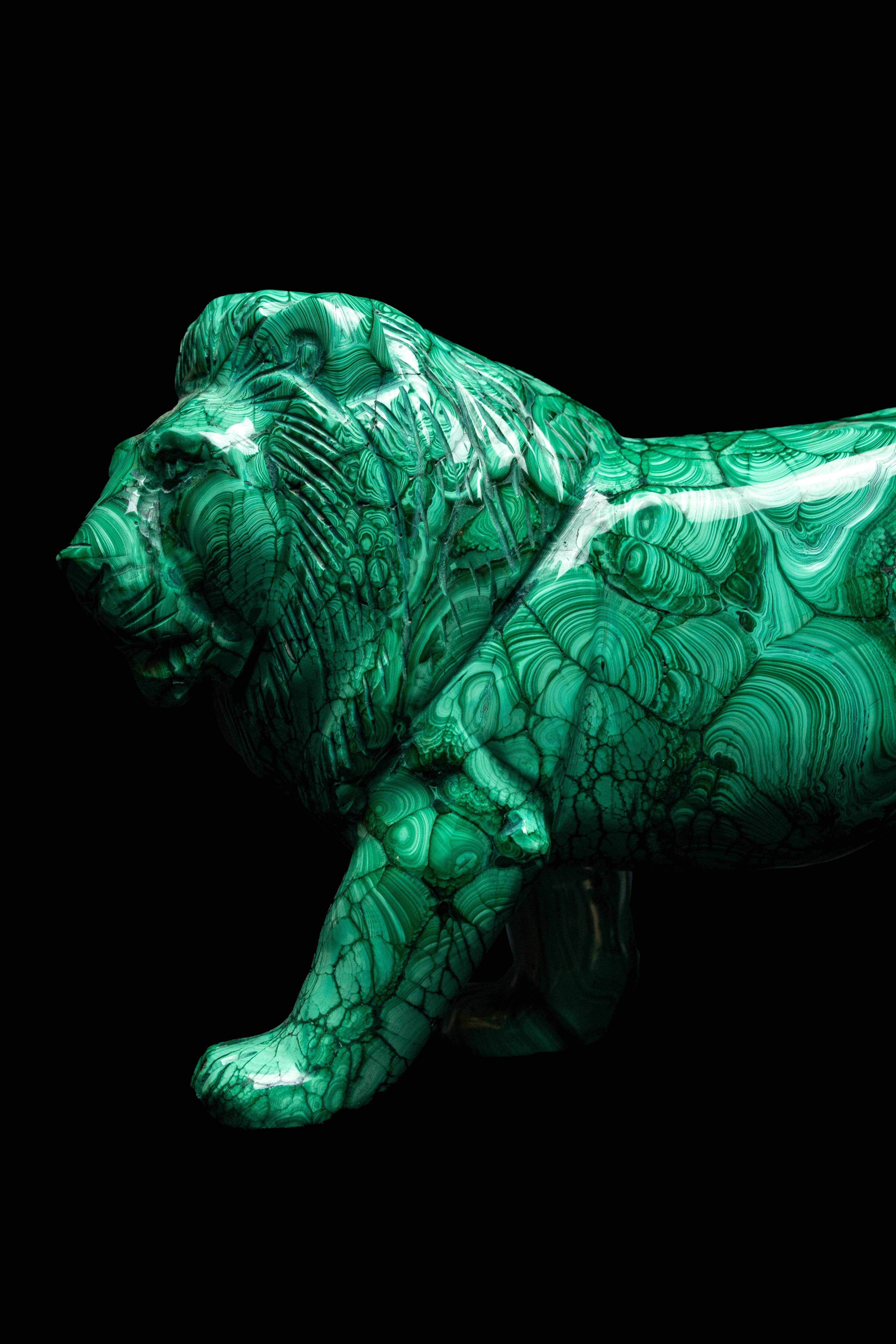 African Extra Large Malachite Lion Carving