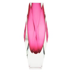 Extra Large Mandruzzato Pink Faceted Murano Glass Sommerso Vase, Italy, 1960s