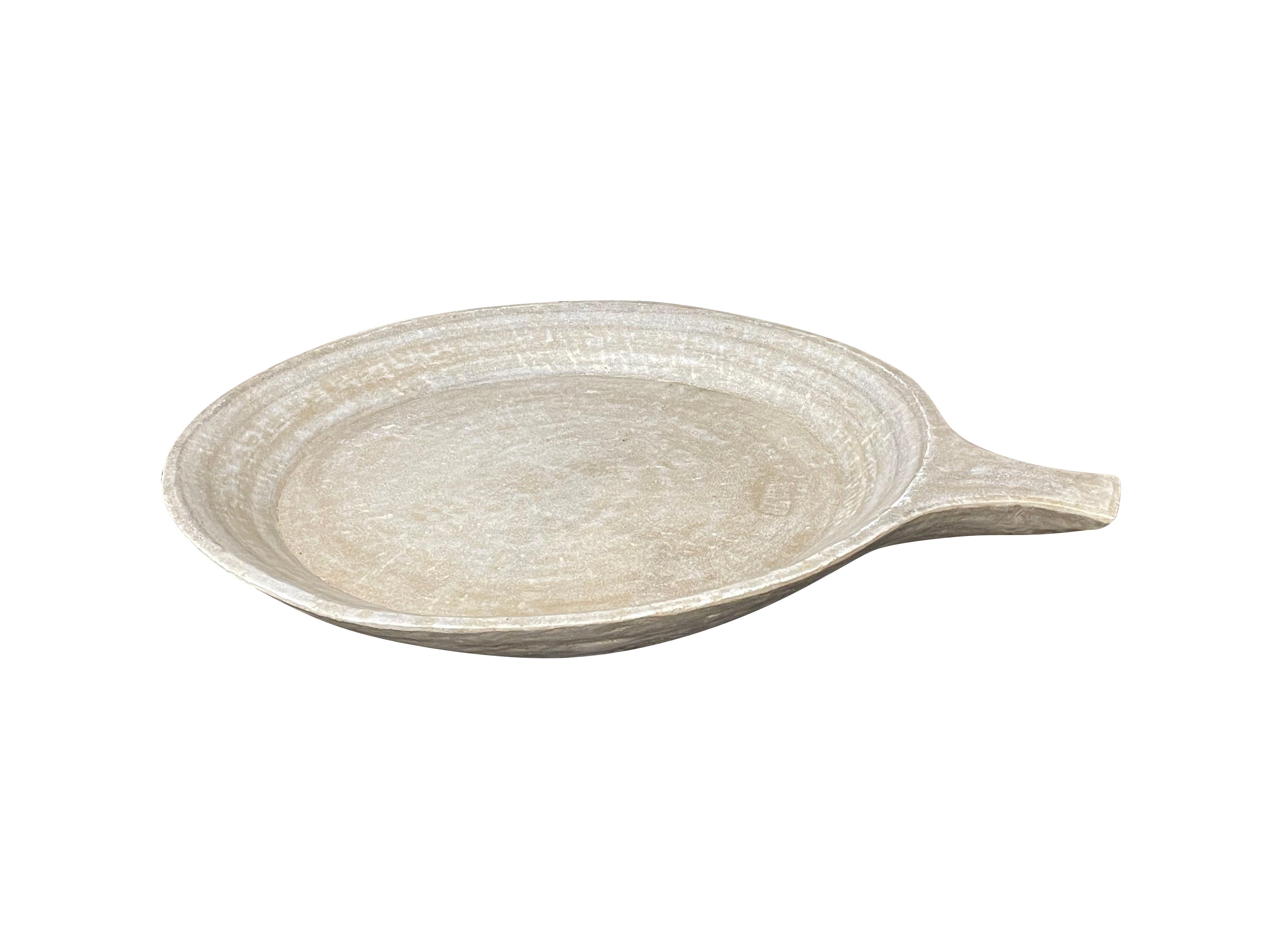 19th Century Indian extra large marble food offering platter.
Traditional one handled design.
Beautiful natural patina.
 
