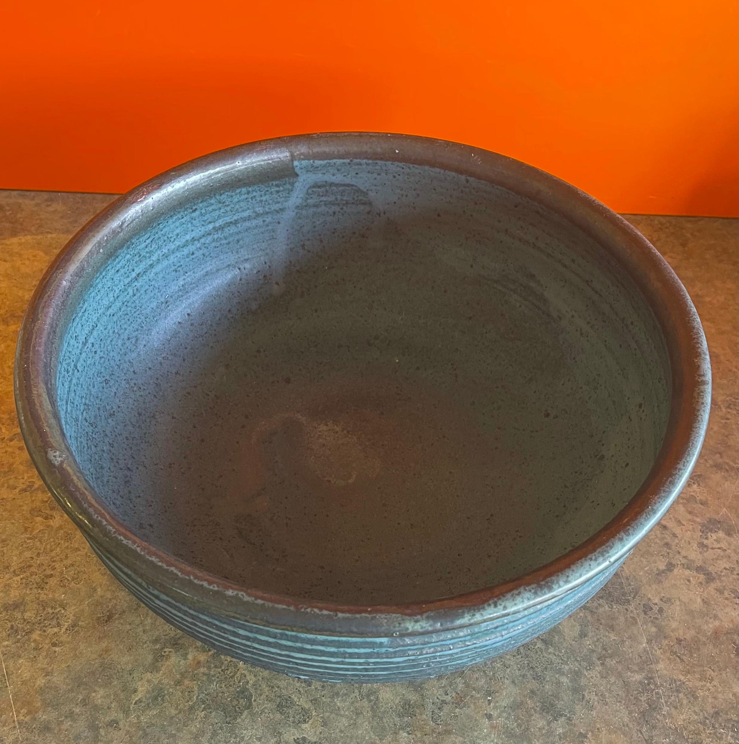 Glazed Extra Large Mesa Blue Stoneware Studio Pottery Bowl by William Wyman