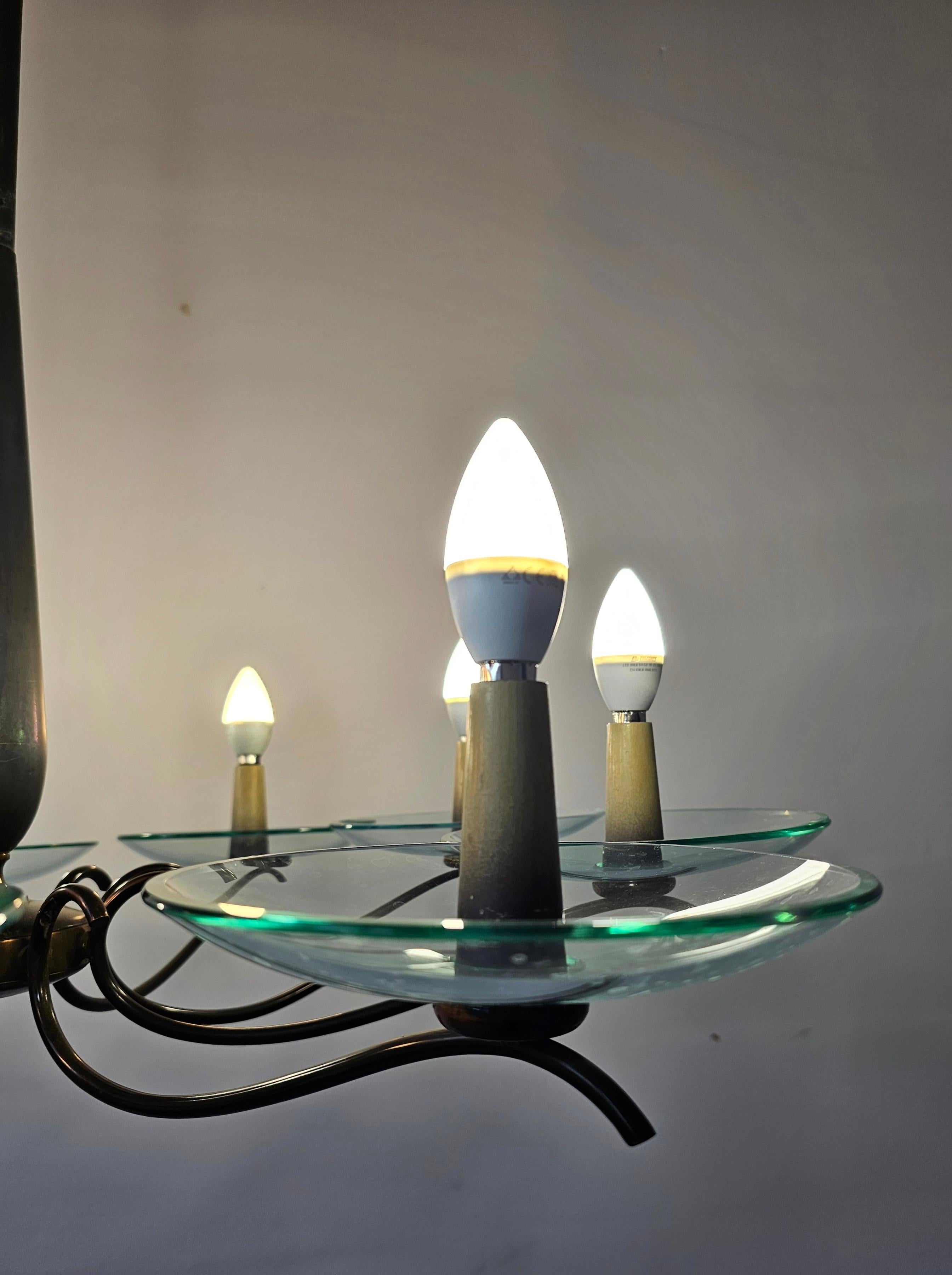 Extra Large Mid Century Brass Chandelier designed in style of Pietro Chiesa For Sale 4