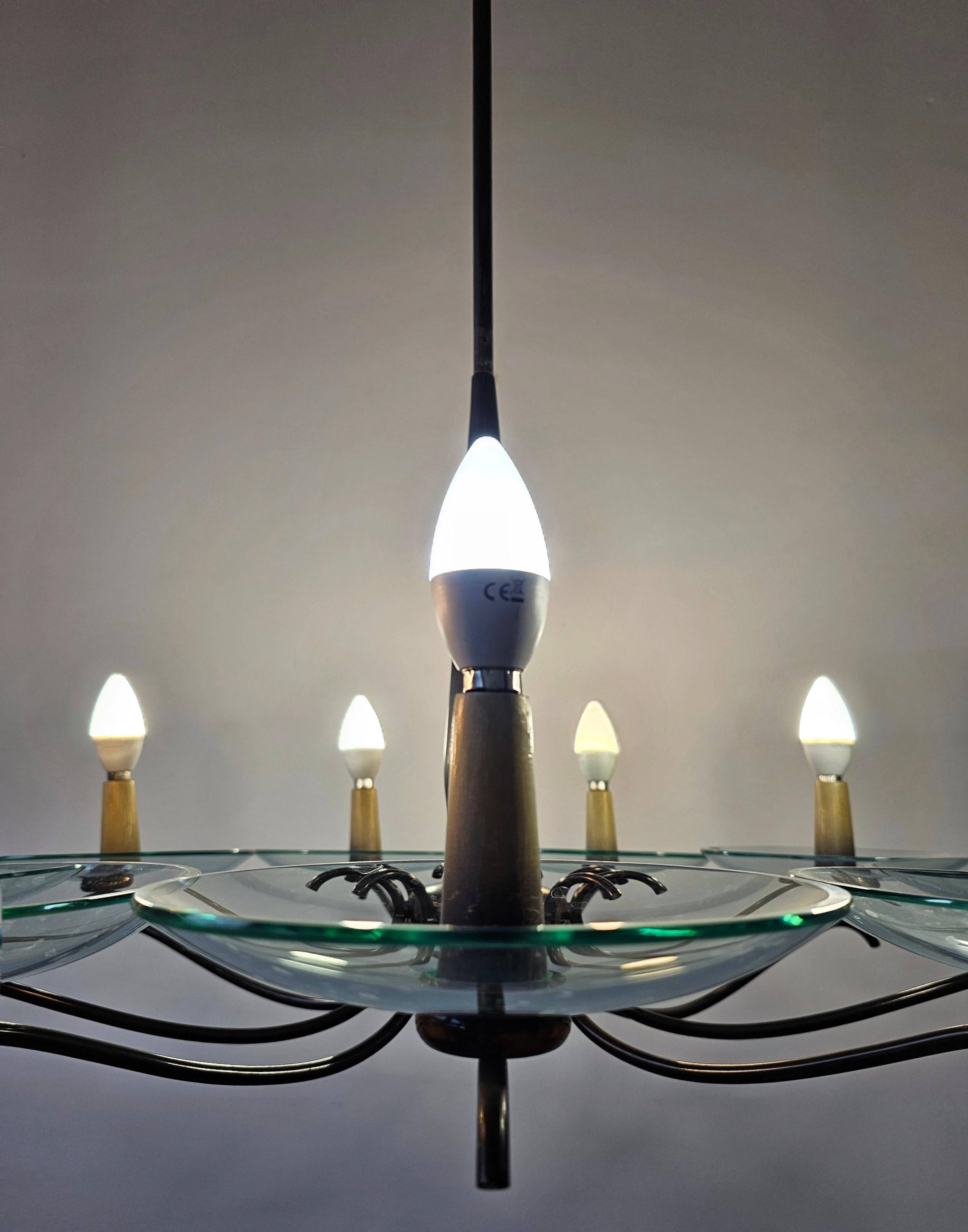 Mid-20th Century Extra Large Mid Century Brass Chandelier designed in style of Pietro Chiesa For Sale