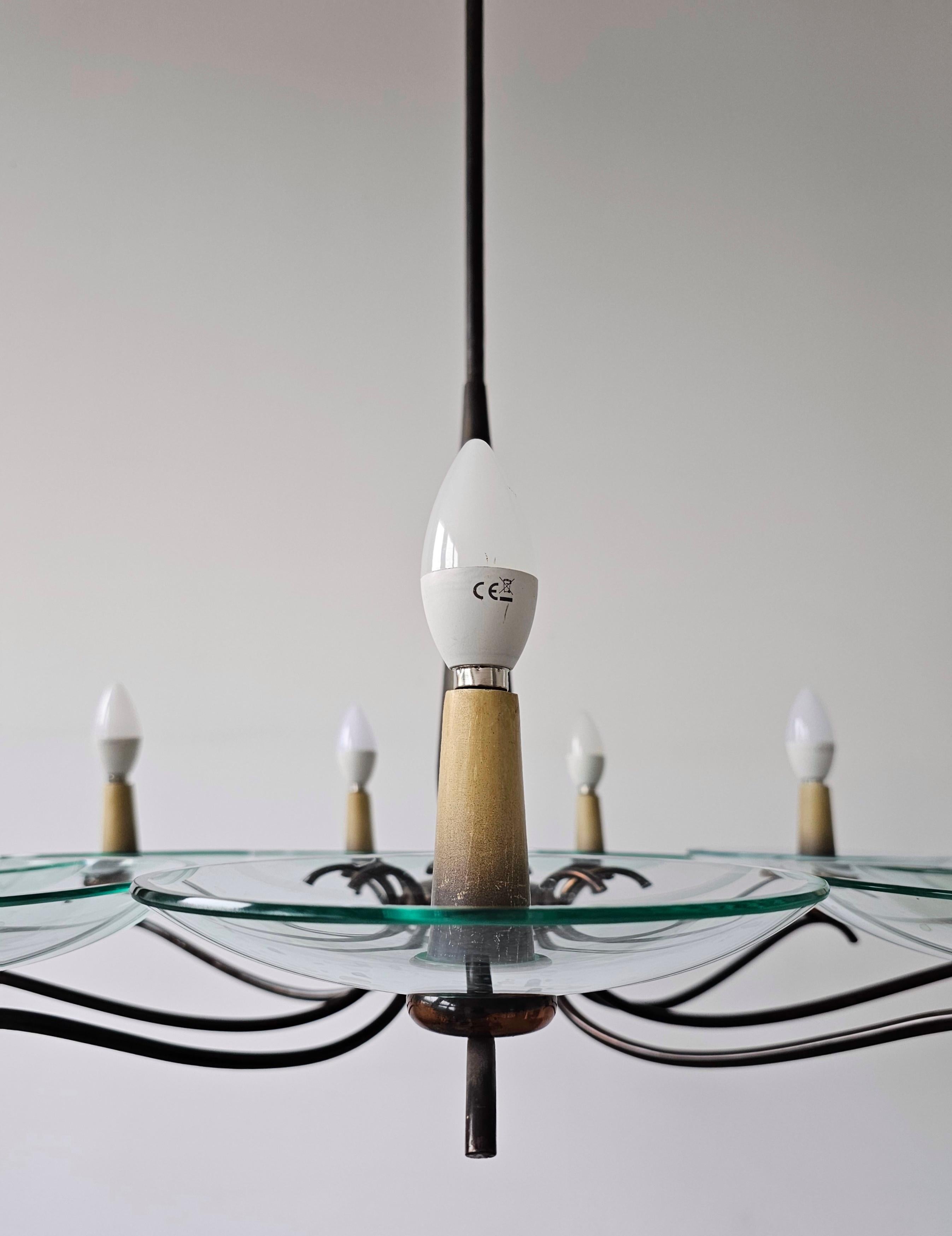 Extra Large Mid Century Brass Chandelier designed in style of Pietro Chiesa For Sale 1