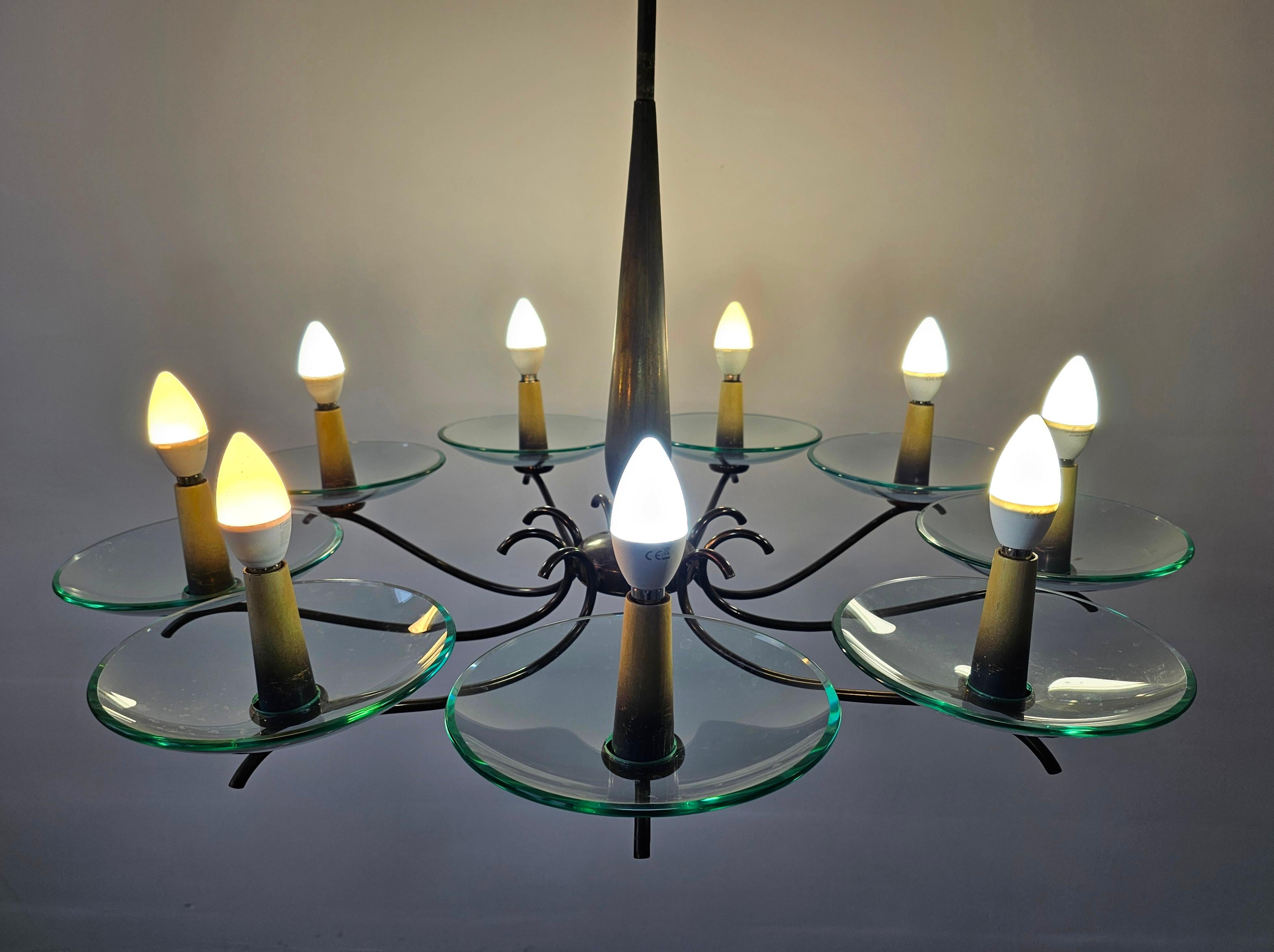 Extra Large Mid Century Brass Chandelier designed in style of Pietro Chiesa For Sale 2