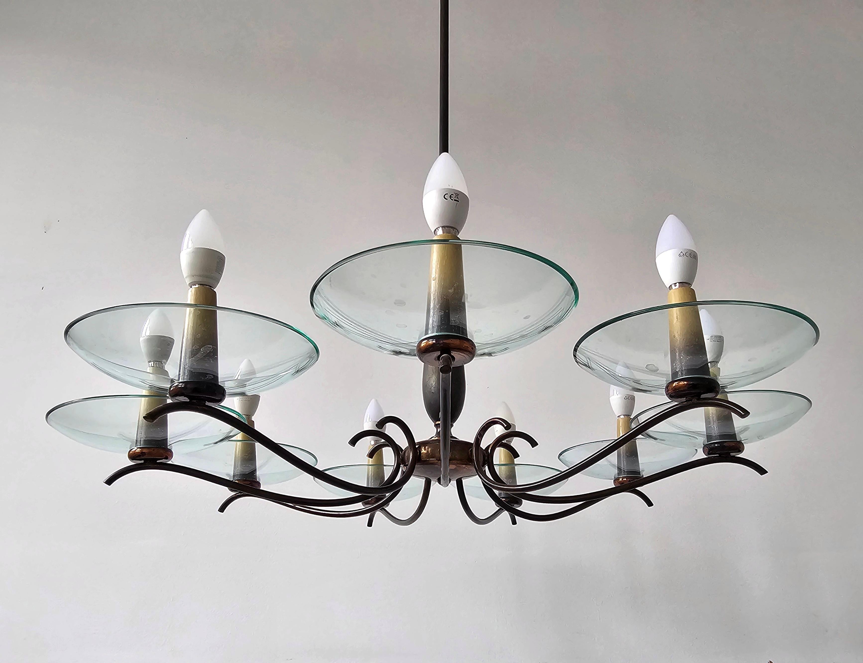 Extra Large Mid Century Brass Chandelier designed in style of Pietro Chiesa For Sale 3