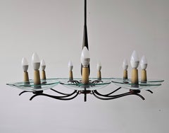 Extra Large Mid Century Brass Chandelier designed in style of Pietro Chiesa