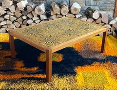 Extra large mid century Danish teak and ceramic tile coffee table.