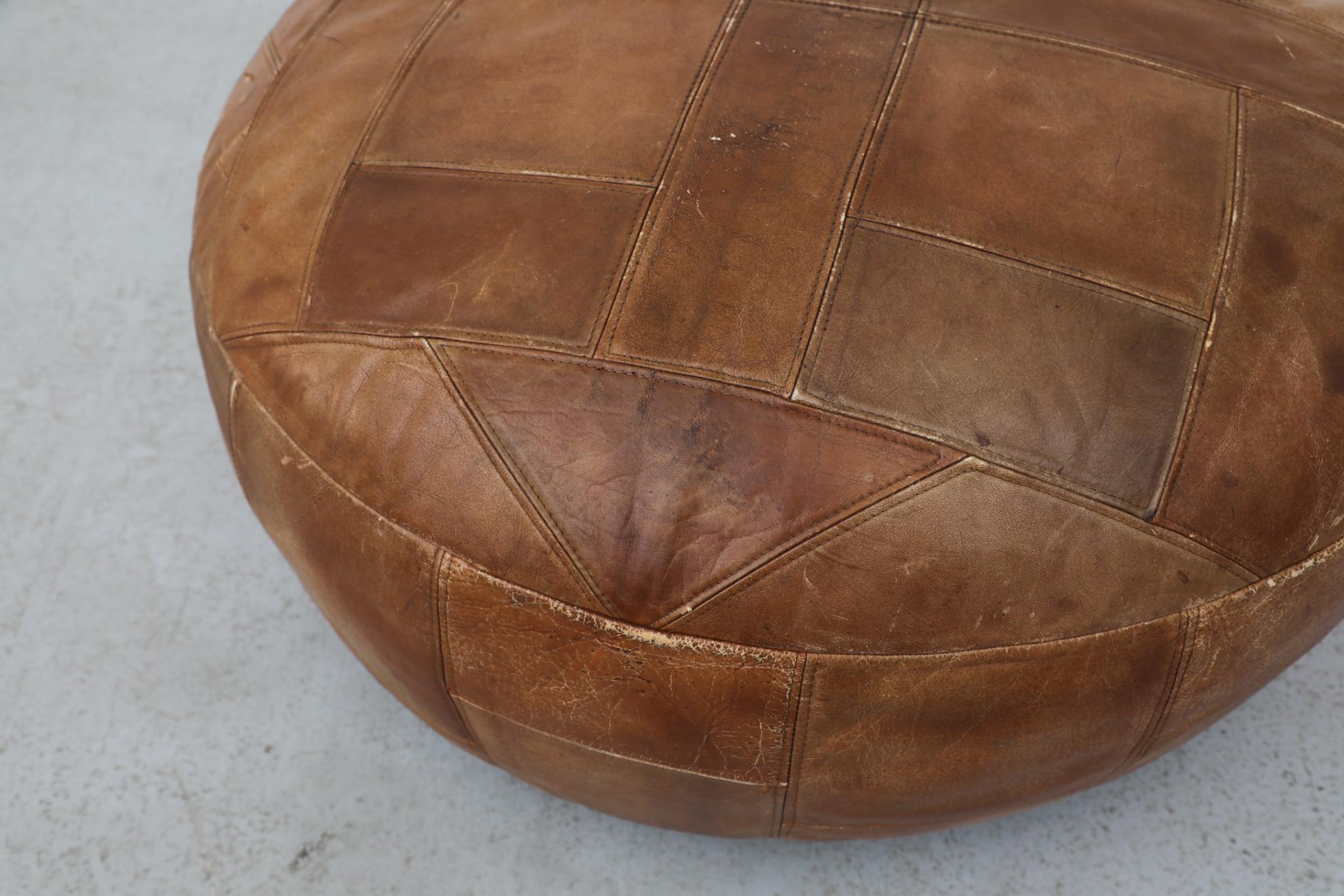 Extra Large Mid-Century De Sede Style Leather Patchwork Ottoman en vente 3