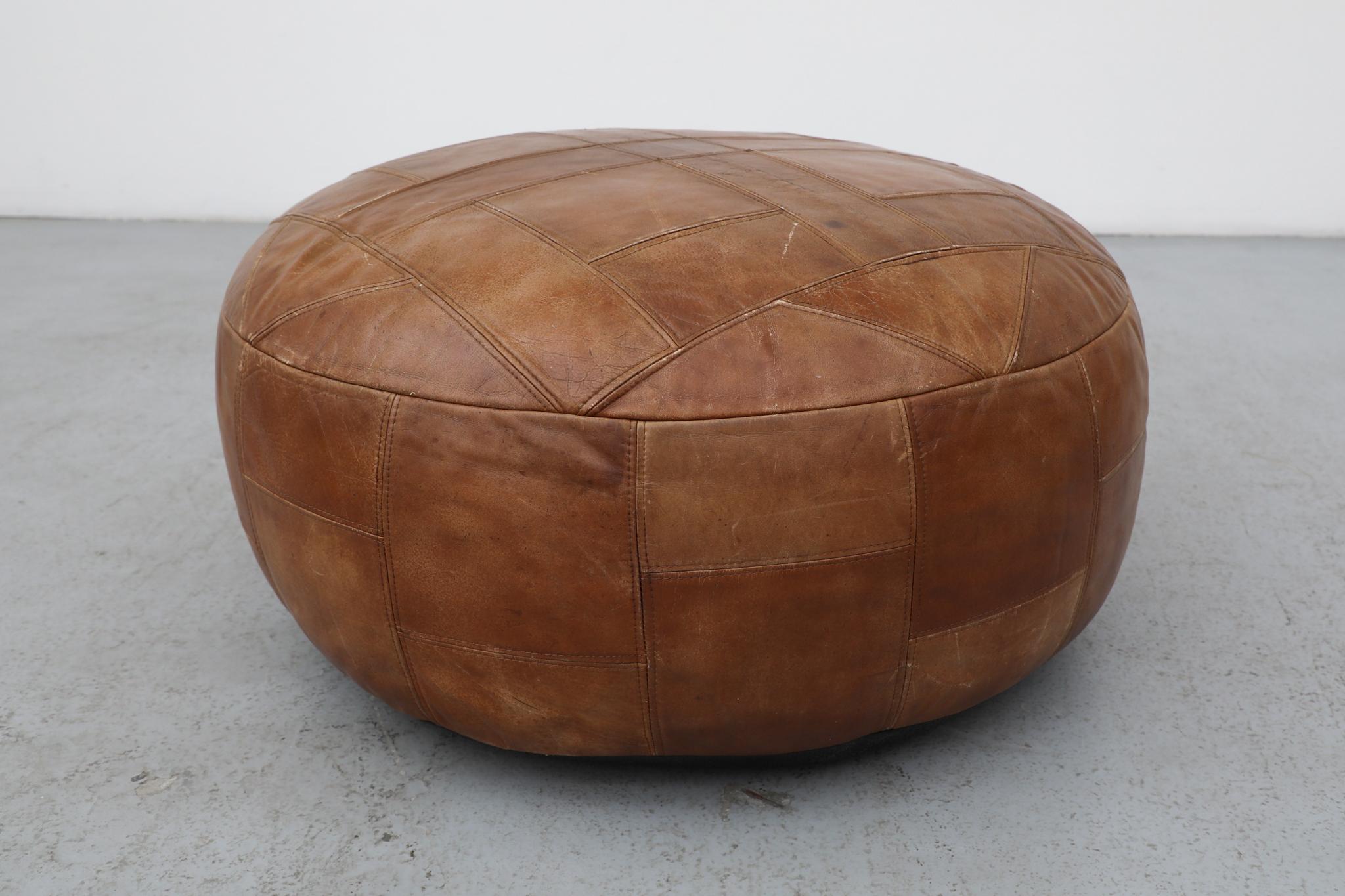 Extra Large Mid-Century De Sede Style Leather Patchwork Ottoman en vente 4