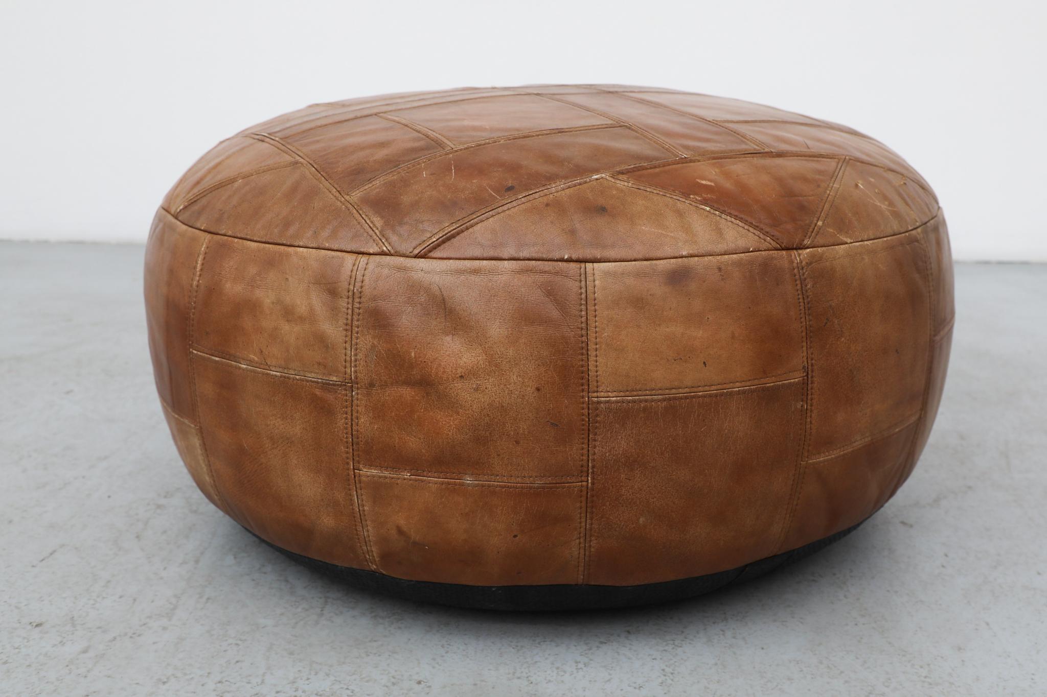 Extra Large Mid-Century De Sede Style Leather Patchwork Ottoman en vente 5