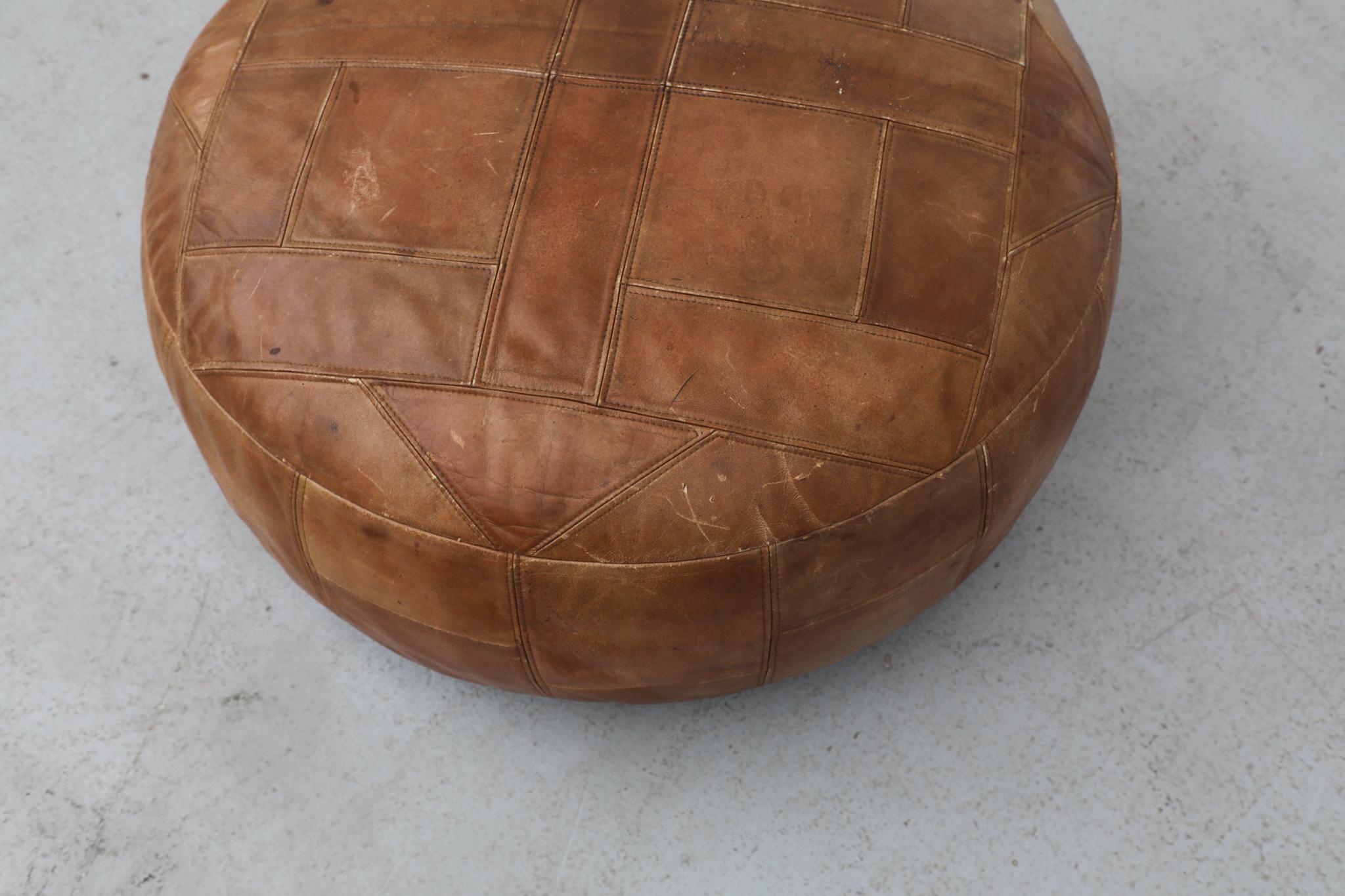 Extra Large Mid-Century De Sede Style Leather Patchwork Ottoman en vente 6