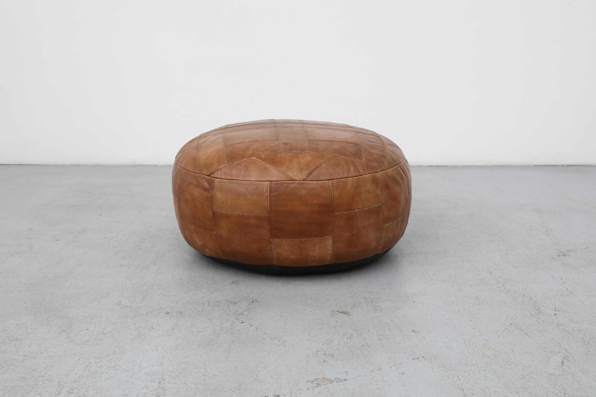 Néerlandais Extra Large Mid-Century De Sede Style Leather Patchwork Ottoman en vente
