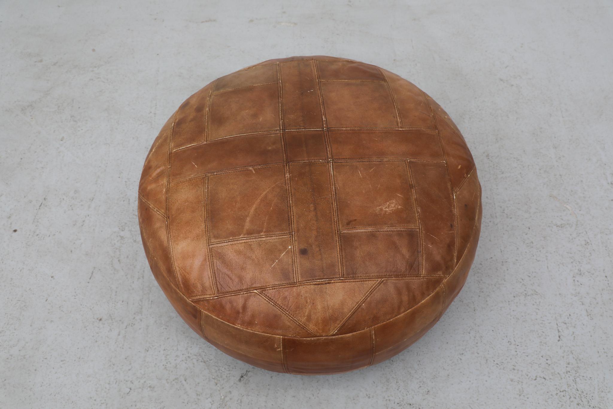 Milieu du XXe siècle Extra Large Mid-Century De Sede Style Leather Patchwork Ottoman en vente