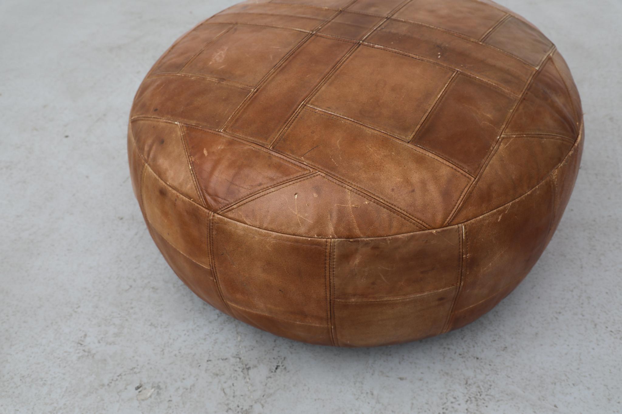 Cuir Extra Large Mid-Century De Sede Style Leather Patchwork Ottoman en vente