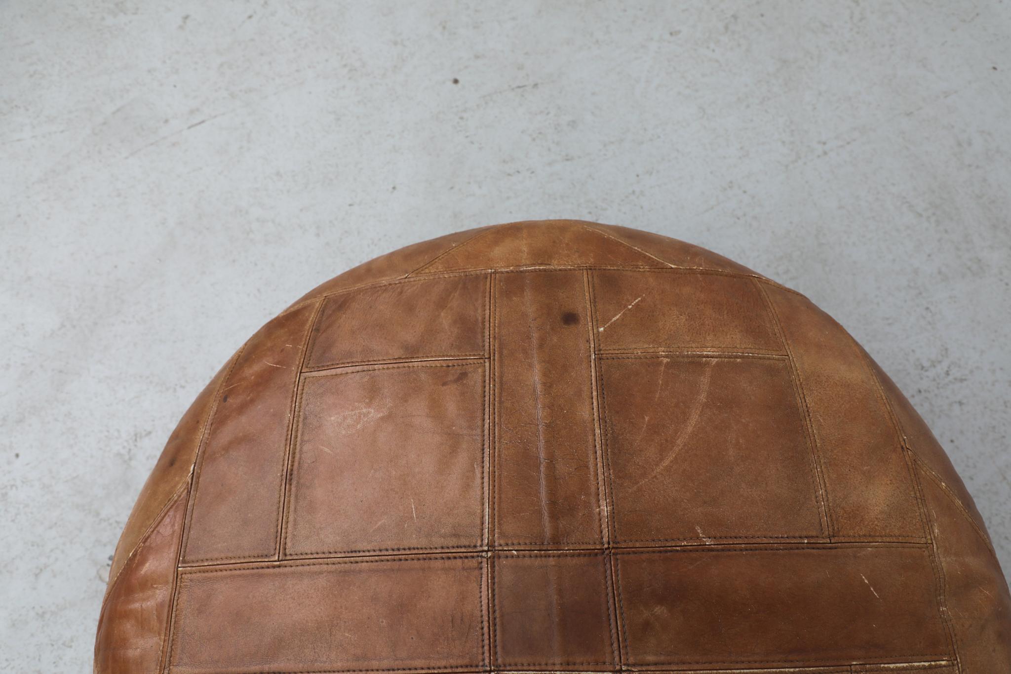 Extra Large Mid-Century De Sede Style Leather Patchwork Ottoman en vente 1