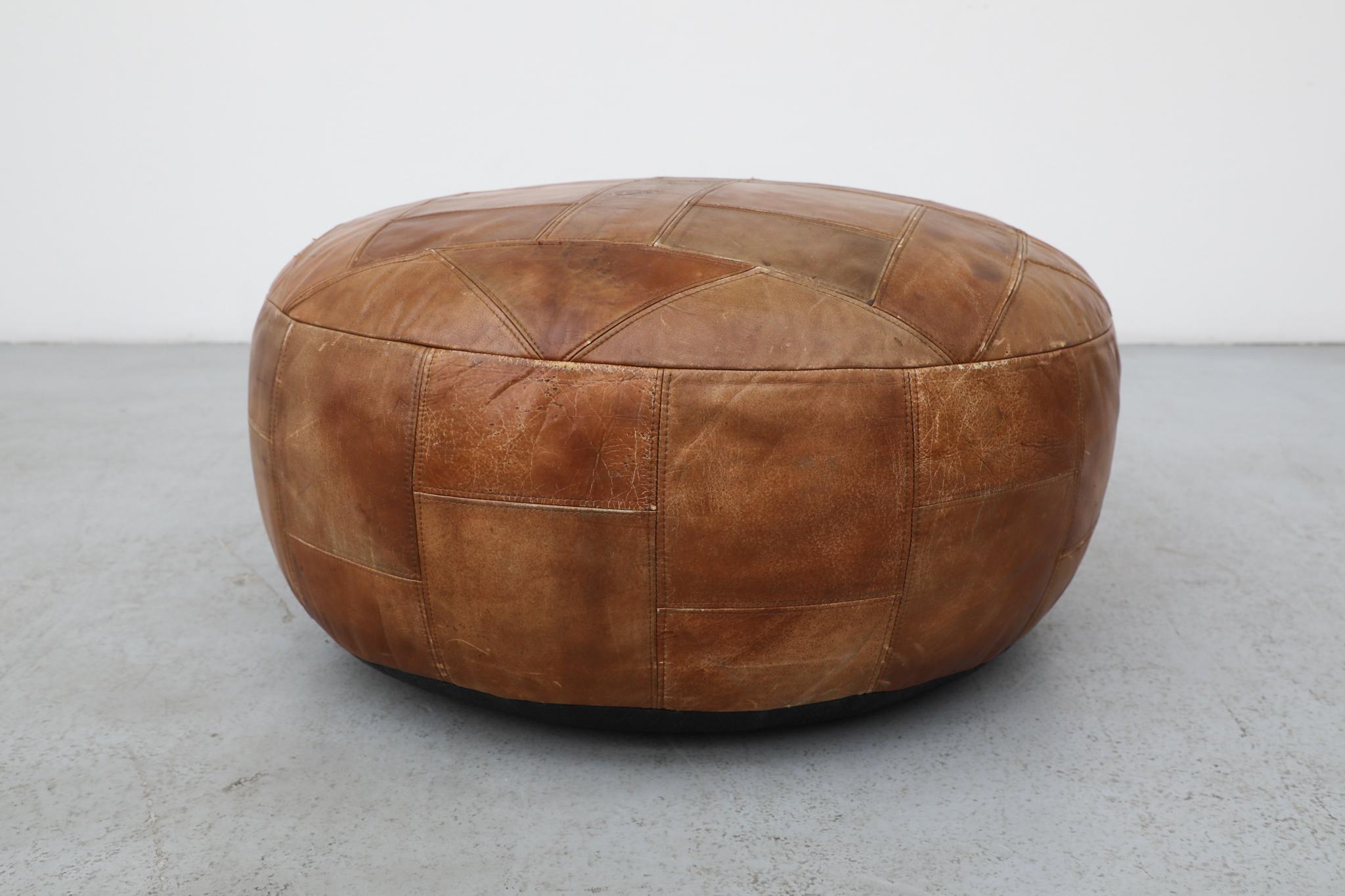 Extra Large Mid-Century De Sede Style Leather Patchwork Ottoman en vente 2